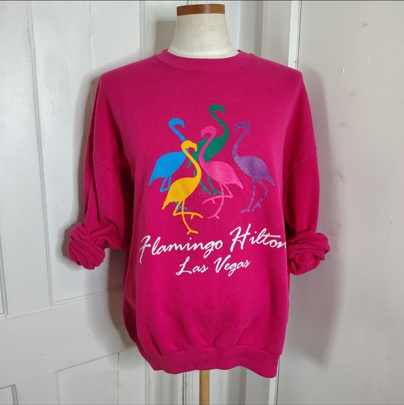 Vintage Sweaters - Vintage 80s Flamingo Las Vegas Crewneck Sweatshirt Hot Pink Women's Size XL